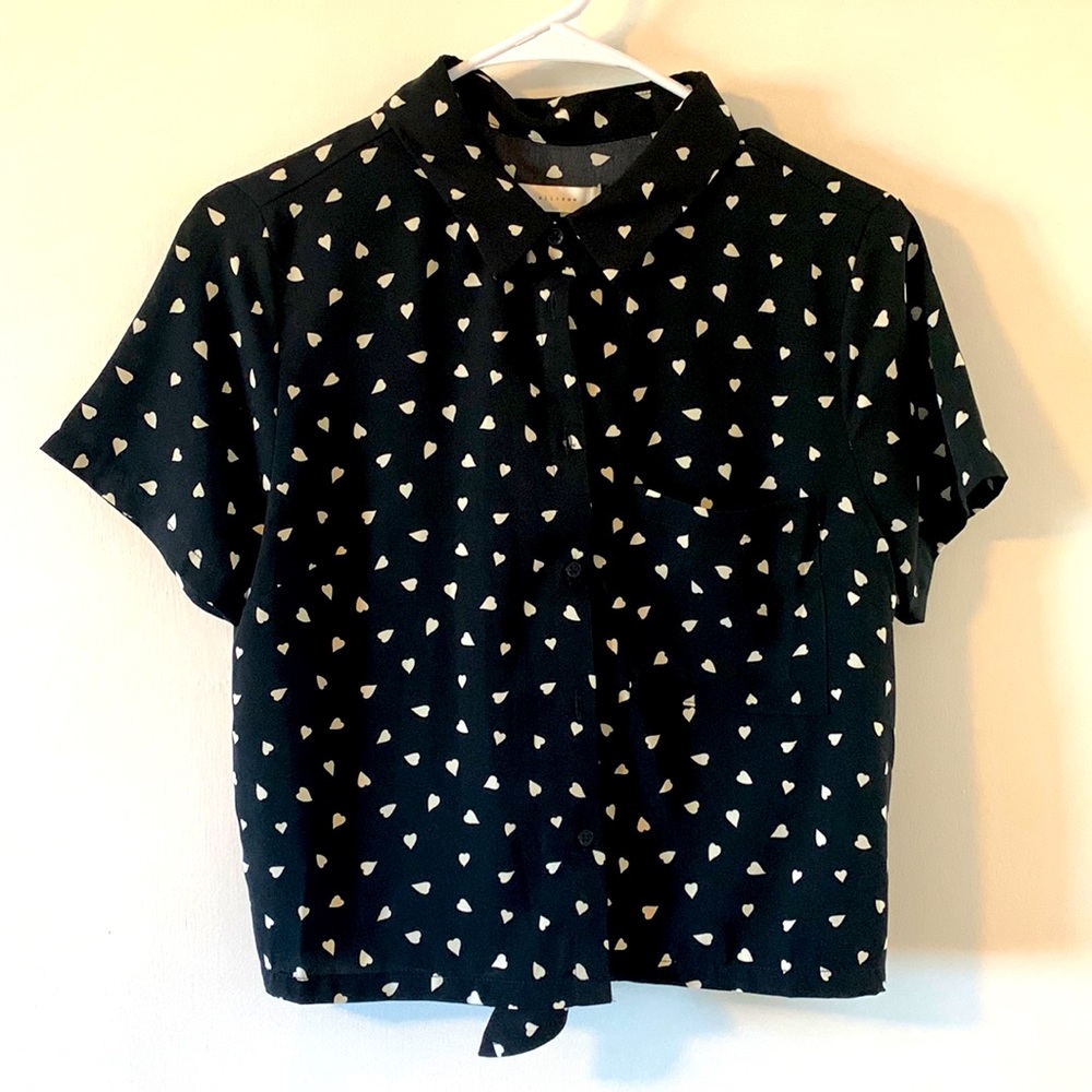 Black & White boxy cut blouse heart pattern